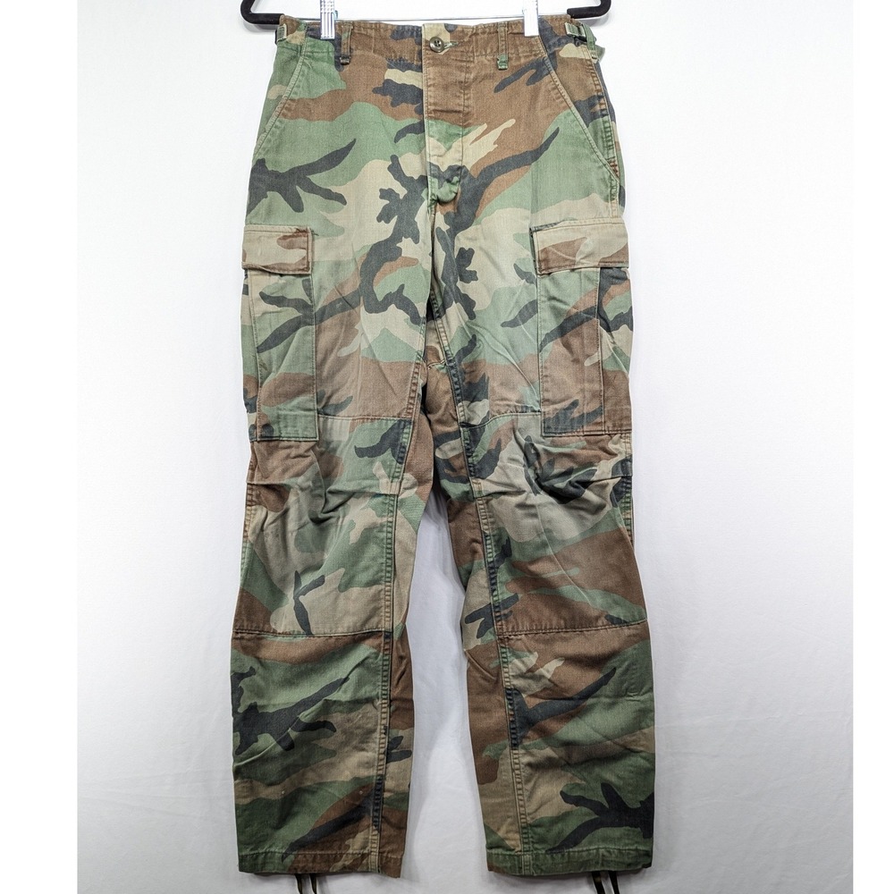 Vintage US Military Woodland Camo Cargo Pants Trousers 30x31 Adjustable Waist